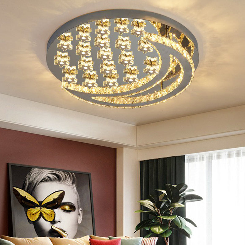 Modern Crystal Stainless Steel Semi Flush Mount Ceiling Light for Bedroom