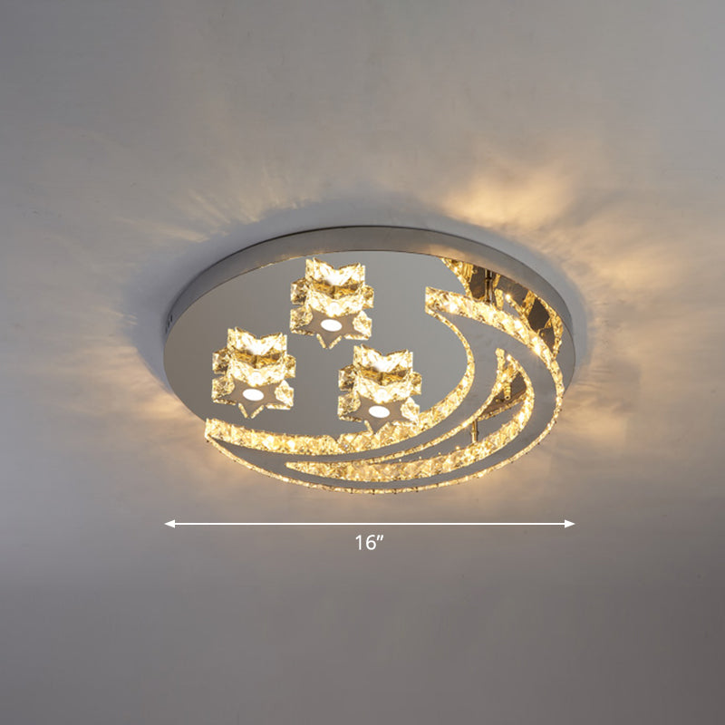 Modern Crystal Stainless Steel Semi Flush Mount Ceiling Light For Bedroom Clear / 16