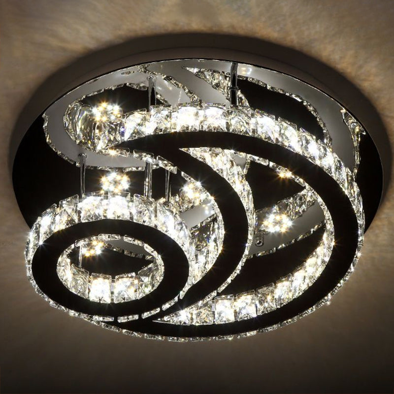 Clear K9 Crystal Moon and Sun Ceiling Lamp - Minimalist Stainless Steel LED Flush Light