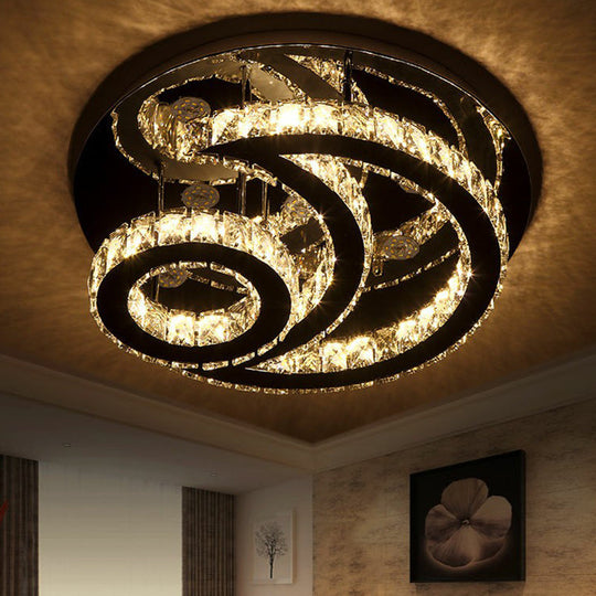 Clear K9 Crystal Moon and Sun Ceiling Lamp - Minimalist Stainless Steel LED Flush Light