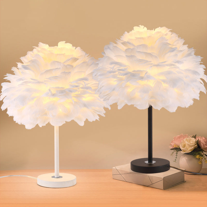 Modern Layered Flower Night Light With Feather Accent - 1-Head Table Lamp For Girls Bedroom