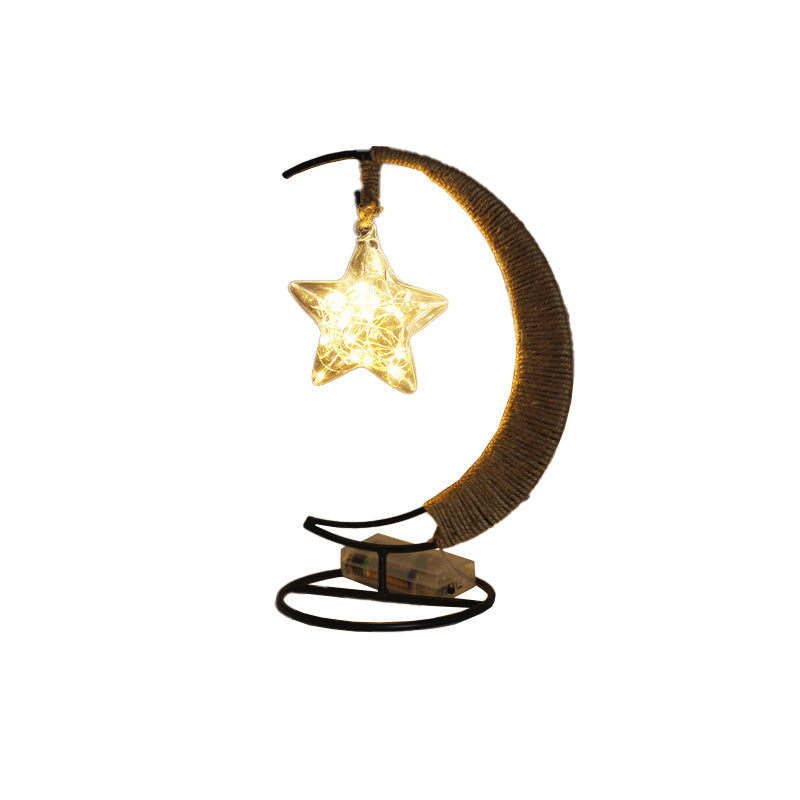 Iron Wire Crescent Table Night Lamp - Black Led Battery Powered Festive Light For Kids Room Decor