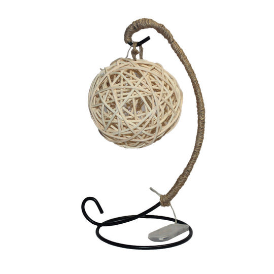 White Led Rattan Ball Night Light With Curved Arm For Kids (Battery-Powered)