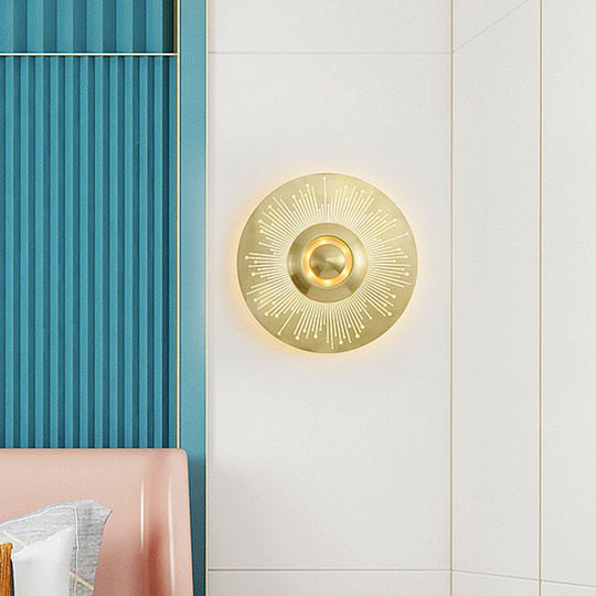 Postmodern Brass Disc Wall Sconce Lighting: Metal Mounted Light For Bedroom