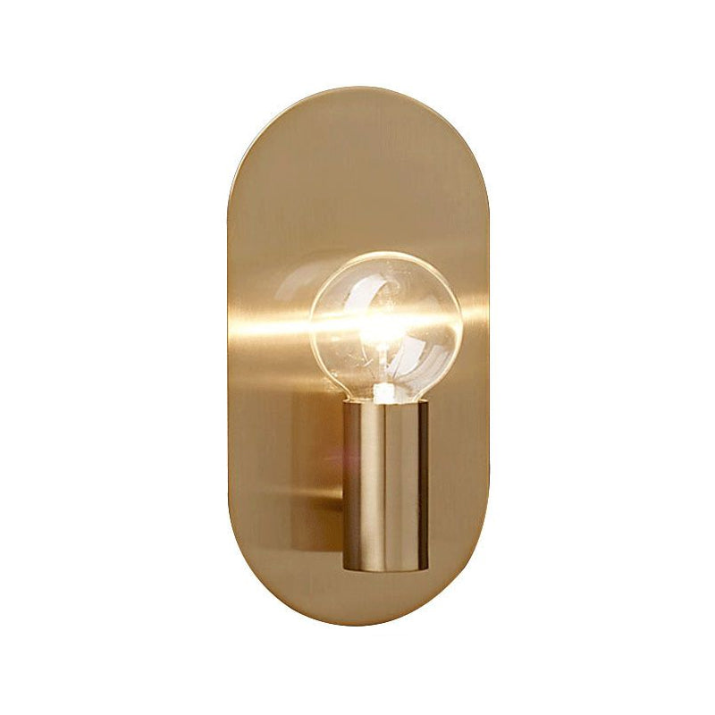 Modern Gold Finish Wall Sconce With Exposed Bulb Design And Oval Backplate