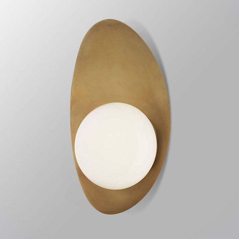 Vintage Brass Oval Wall Sconce Lamp With White Glass Shade - Postmodern Design