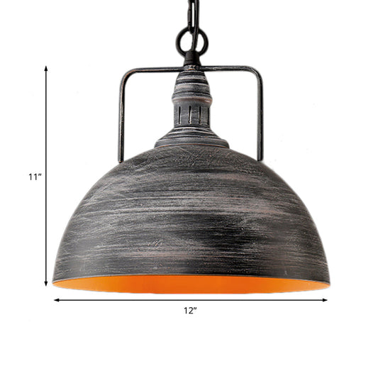 Industrial Metal Domed Pendant Lamp - Aged Silver, 1 Light - 12"/16" Width