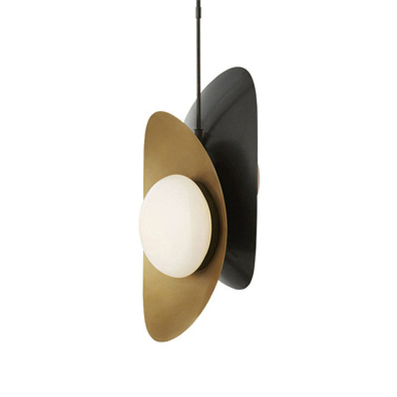 Curved Metal Pendant Chandelier Light - 2-Head Black/Gold Design With Glass Shade Black