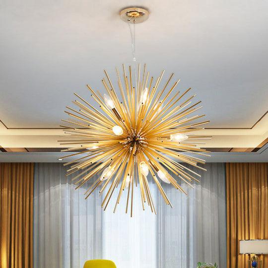 Gold Dandelion Pendant: Modern Metal Chandelier For Living Room / 21.5