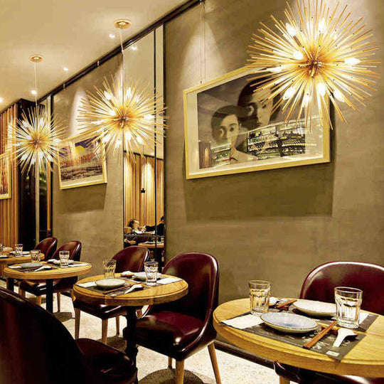 Gold Dandelion Pendant: Modern Metal Chandelier For Living Room