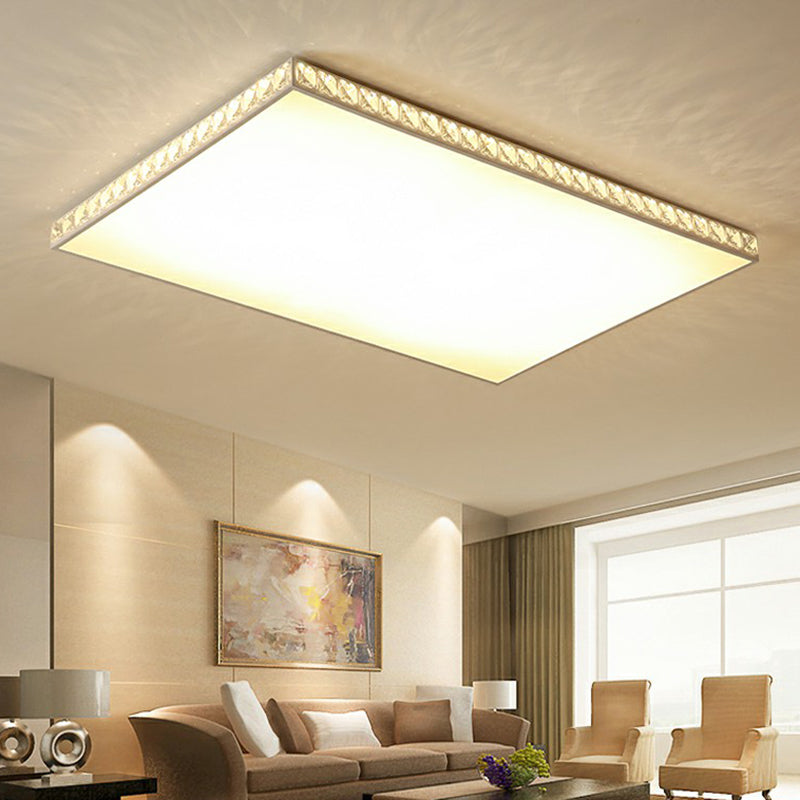 Minimalist White Geometric Flush Ceiling Light with Crystal Edge - Acrylic LED Flush Mount Lamp