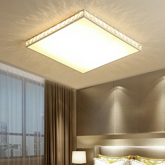 Minimalist White Geometric Flush Ceiling Light with Crystal Edge - Acrylic LED Flush Mount Lamp