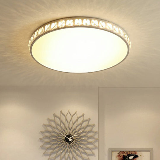 Minimalist White Geometric Flush Ceiling Light with Crystal Edge - Acrylic LED Flush Mount Lamp