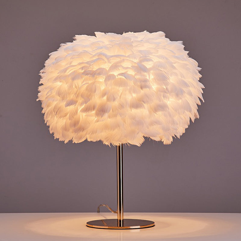 Sleek Feather 1-Light Spherical Night Table Lamp For Living Room White