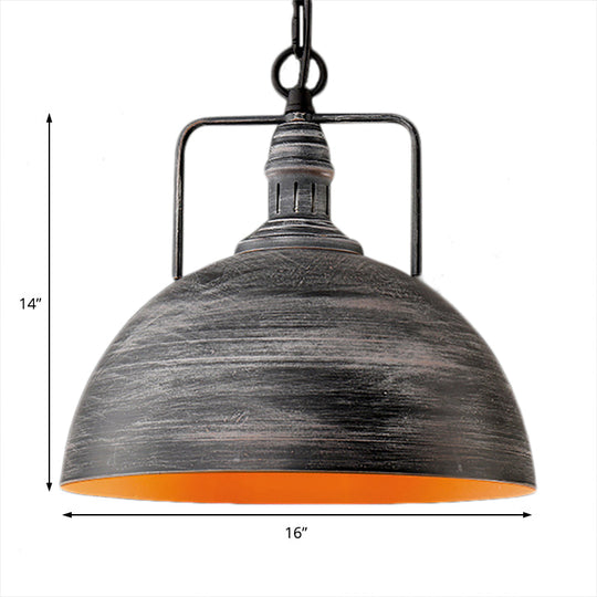 Industrial Metal Domed Pendant Lamp - Aged Silver, 1 Light - 12"/16" Width