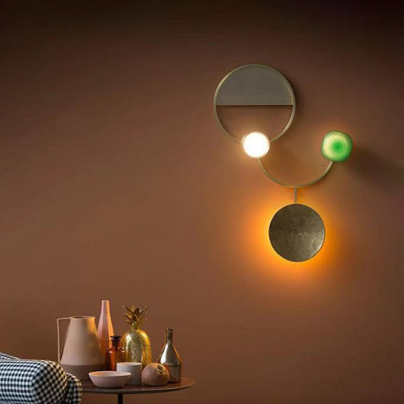 Modern Led Brass Circles Wall Sconce For Living Room - Contemporary Metal Flush Mount Lamp