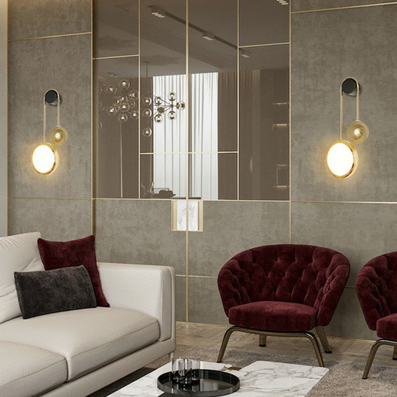 Modern Brass Wall Mount Led Sconce Light - Artistic Circle Design For Living Room