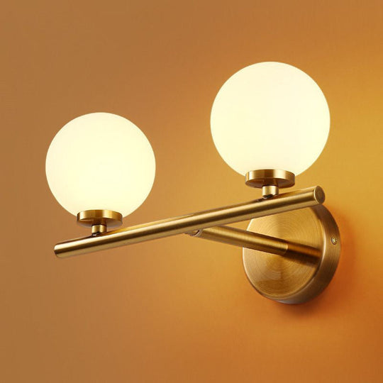 Opal Glass Ball Sconce - Brass Corridor Wall Mount Light Fixture