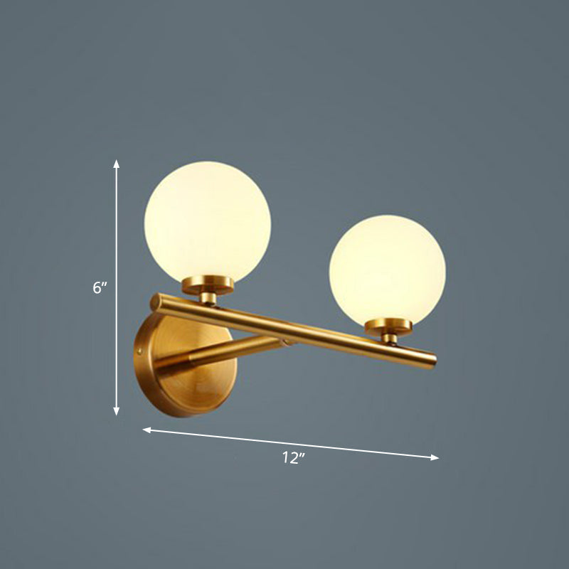 Opal Glass Ball Sconce - Brass Corridor Wall Mount Light Fixture 2 /