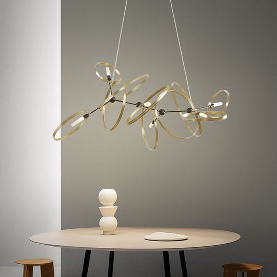 Brass Ring-Shaped Pendant Chandelier With 6 Bulbs Minimalist Lighting For Dining Room Ceiling