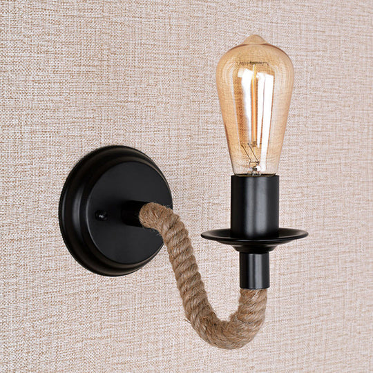 Rustic Brown Rope Wall Sconce With Exposed Bulb Design