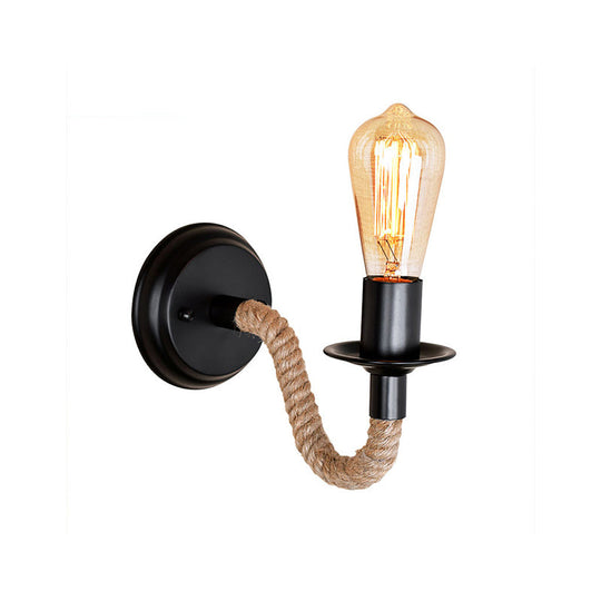 Rustic Brown Rope Wall Sconce With Exposed Bulb Design