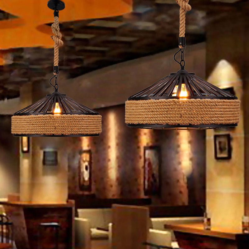 Countryside Roped Barn Pendant Light - Brown 1-Light Ceiling Hanging Fixture For Bistro