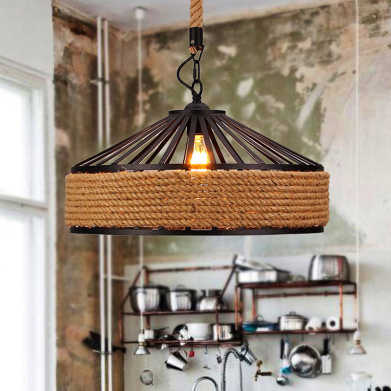 Rustic Brown Pendant Light – Countryside Barn Style Ceiling Lighting for Bistros – 1-Light