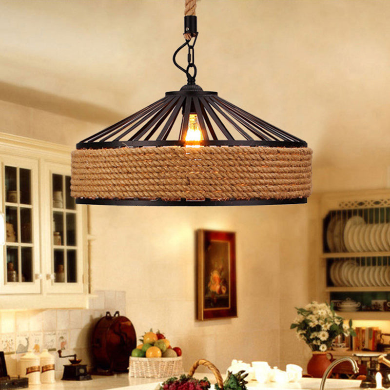 Rustic Brown Pendant Light – Countryside Barn Style Ceiling Lighting for Bistros – 1-Light