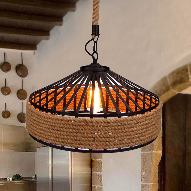 Rustic Brown Pendant Light – Countryside Barn Style Ceiling Lighting for Bistros – 1-Light