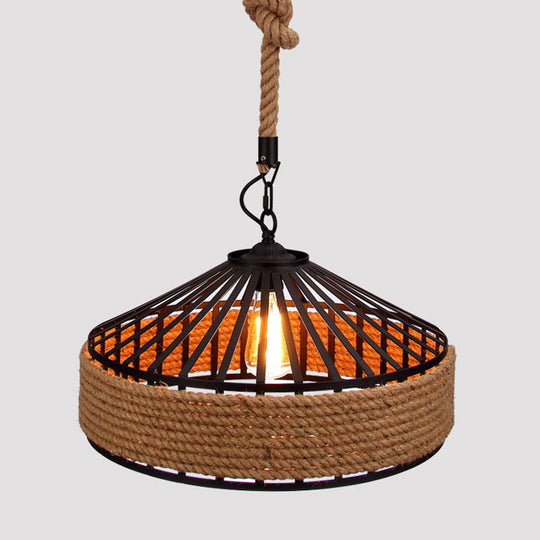 Countryside Roped Barn Pendant Light - Brown 1-Light Ceiling Hanging Fixture For Bistro