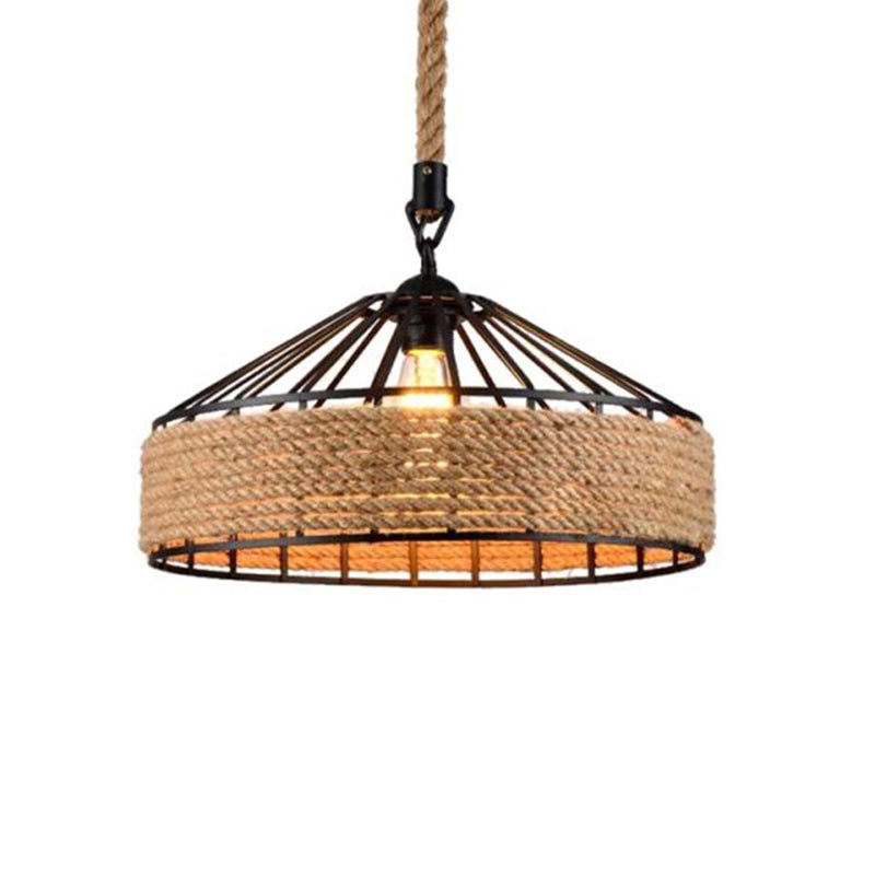 Rustic Brown Pendant Light – Countryside Barn Style Ceiling Lighting for Bistros – 1-Light