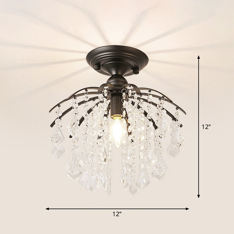 Crystal Tassel Semi Flush Mount Ceiling Light For Country-Style Interiors Black