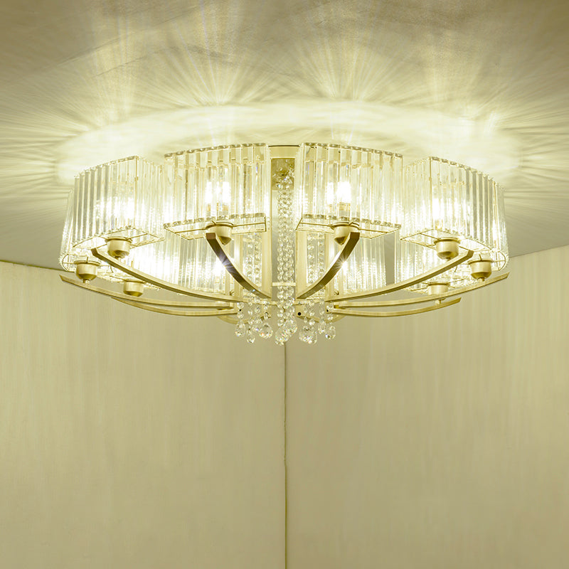 Gold Prismatic Crystal Semi Flush Light for Living Room - Minimalistic Circular Ceiling Mount