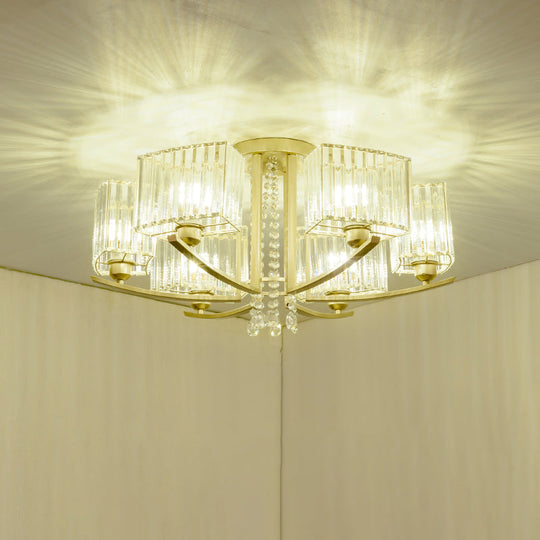 Gold Prismatic Crystal Semi Flush Light for Living Room - Minimalistic Circular Ceiling Mount