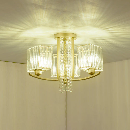 Gold Prismatic Crystal Semi Flush Light for Living Room - Minimalistic Circular Ceiling Mount