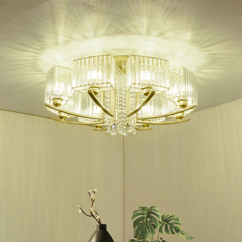 Gold Prismatic Crystal Semi Flush Light for Living Room - Minimalistic Circular Ceiling Mount