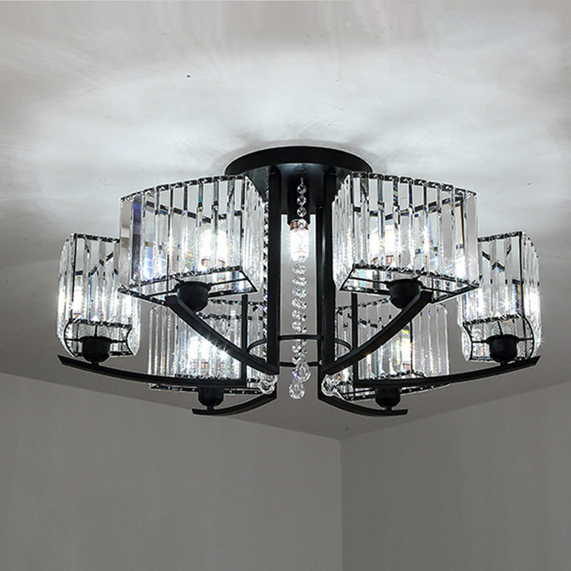 Retro Crystal Block Semi Flush Mount Ceiling Lamp for Living Room - Round, Black