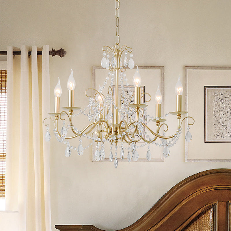 Victorian Style Crystal Accented Metal Chandelier With Gold Finish