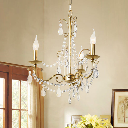 Victorian Style Crystal Accented Metal Chandelier With Gold Finish