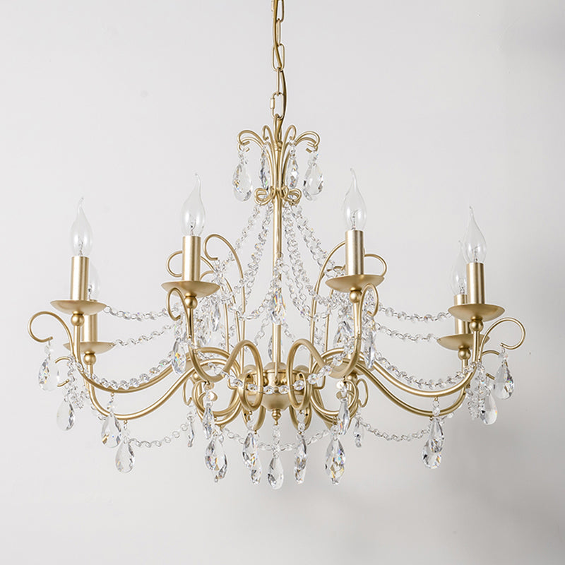 Victorian Style Crystal Accented Metal Chandelier With Gold Finish