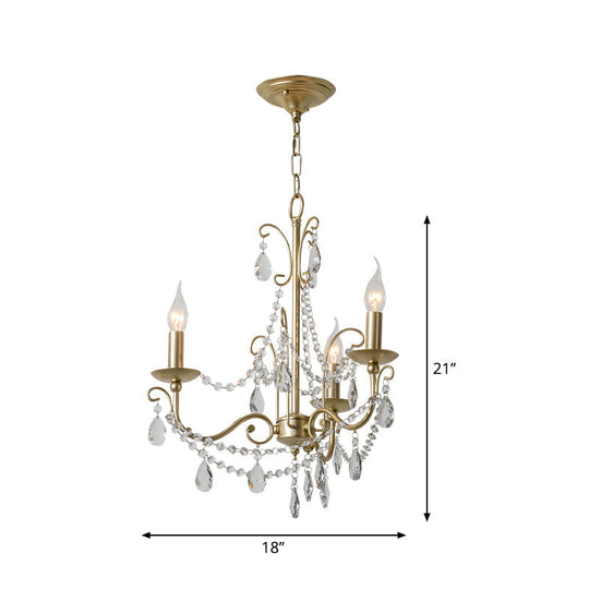 Victorian Style Crystal Accented Metal Chandelier With Gold Finish