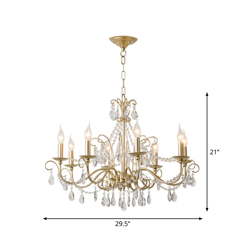 Victorian Style Crystal Accented Metal Chandelier With Gold Finish