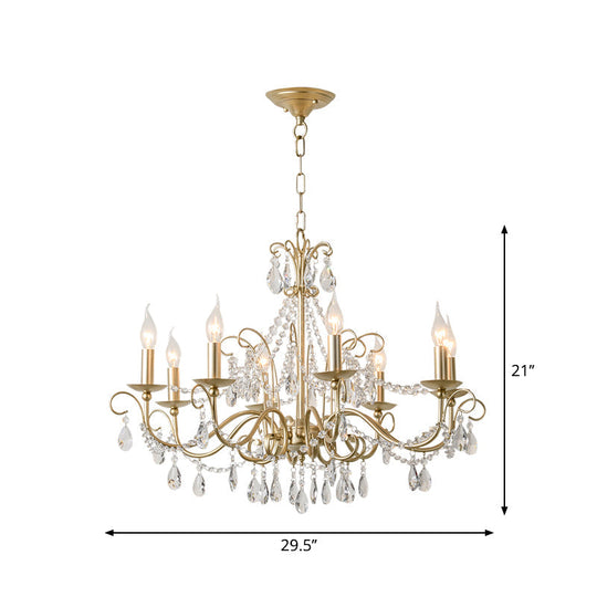 Victorian Style Crystal Accented Metal Chandelier With Gold Finish