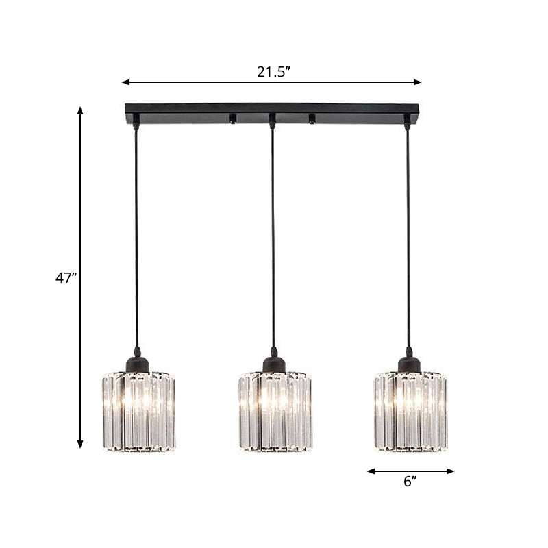 Minimalist Crystal Prism Pendant Light With 3 Heads - Geometric Dining Room Ceiling Fixture Black /