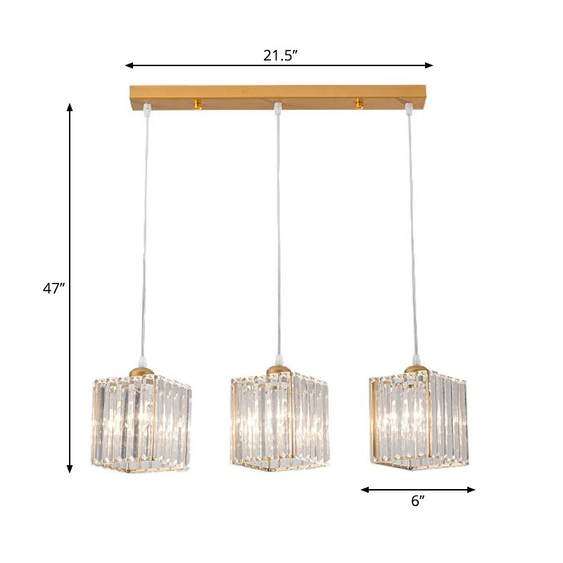 Minimalist Crystal Prism Pendant Light With 3 Heads - Geometric Dining Room Ceiling Fixture Gold /