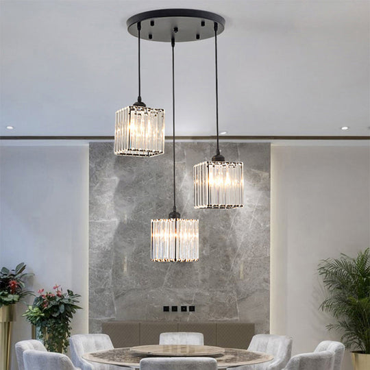 Minimalist Crystal Prism Pendant Light With 3 Heads - Geometric Dining Room Ceiling Fixture