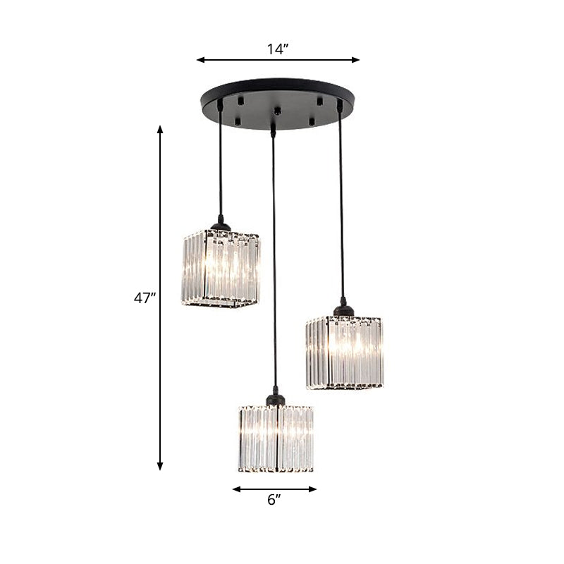 Minimalist Crystal Prism Pendant Light With 3 Heads - Geometric Dining Room Ceiling Fixture