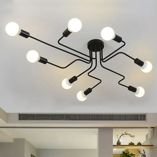 Sleek Industrial Metallic Semi Flush Ceiling Light For Living Room - Maze Mount Lighting