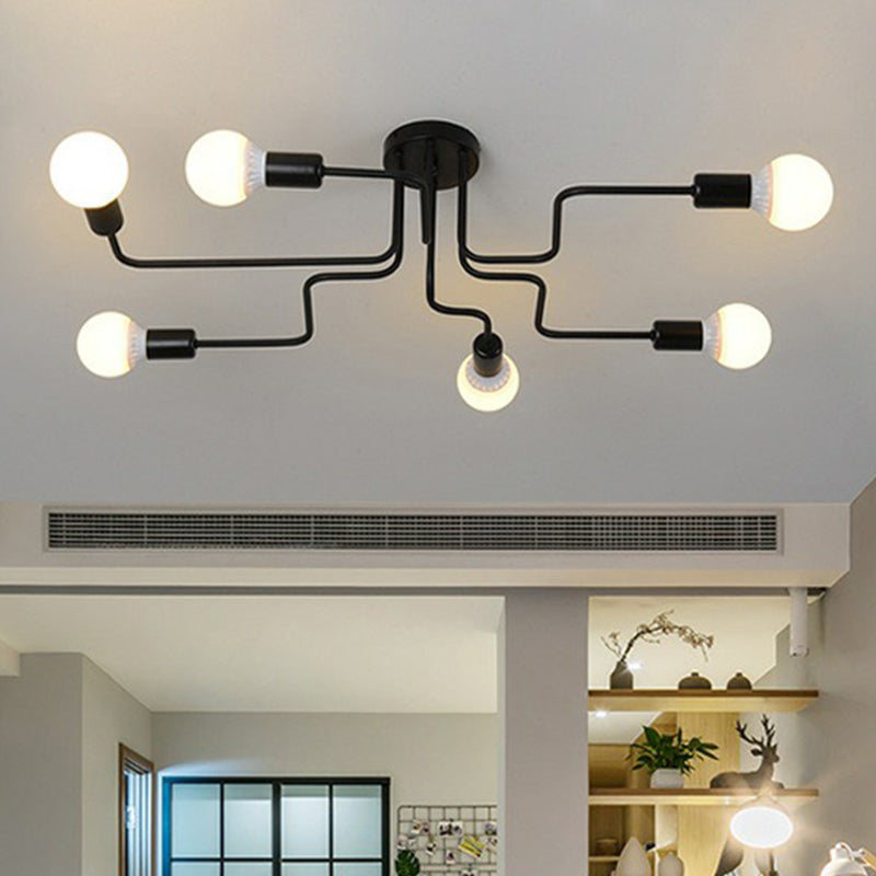 Sleek Industrial Metallic Semi Flush Ceiling Light for Living Room - Maze Flush Mount Lighting